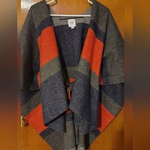 Womens Gap Red/Gray Plaid Buffalo Check Wool Blend Wrap Poncho